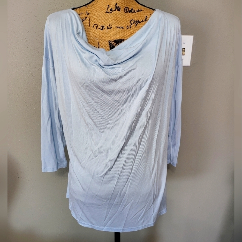 Ann Taylor Factory Light Blue Modal Women's Top 3/4 sleeve Draped Neckline